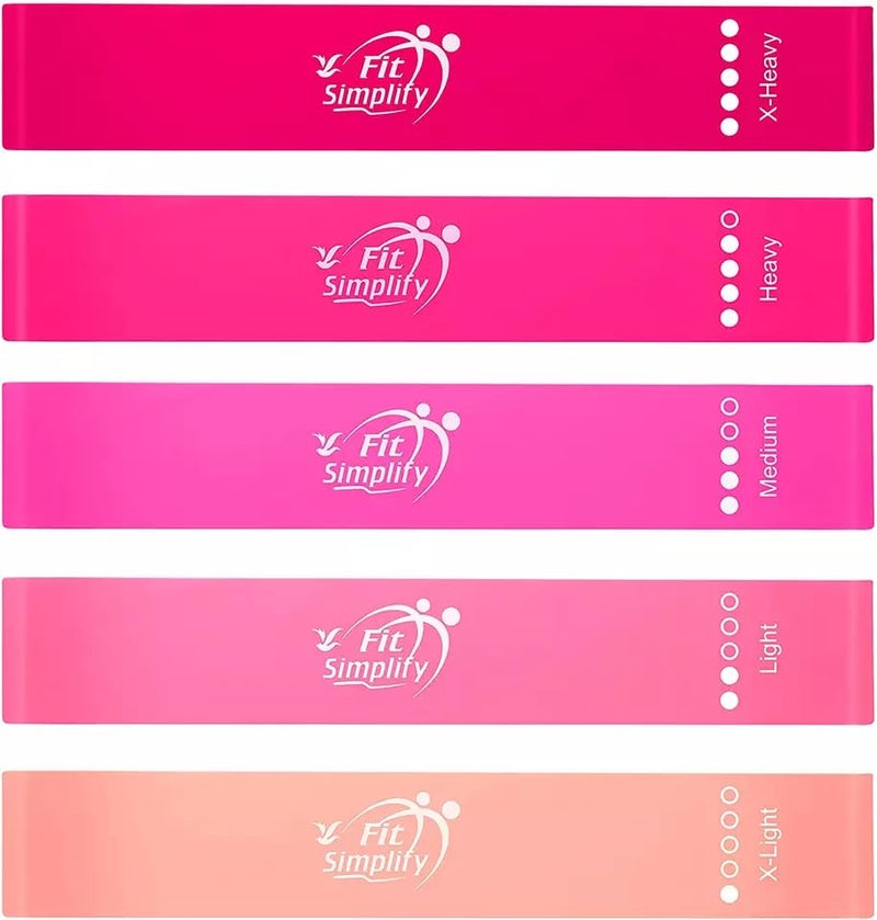Fit Simplify Resistance Loop Exercise Bands with Instruction Guide and Carry Bag, Set of 5 - Image 2